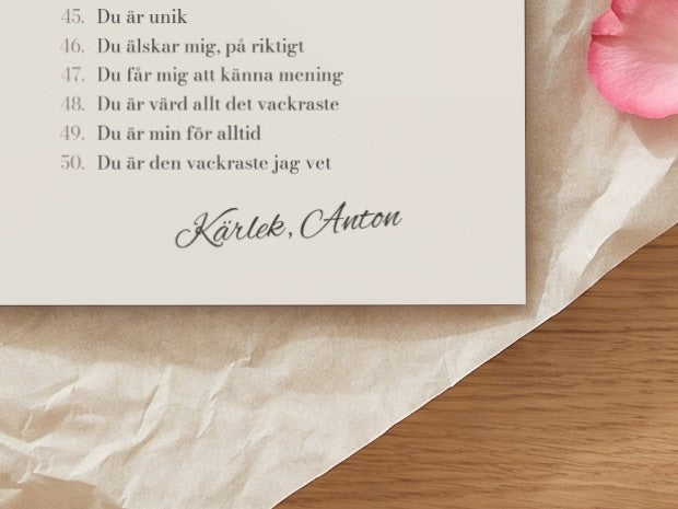 Närbild på signaturen Kärlek, Anton längst ner på postern