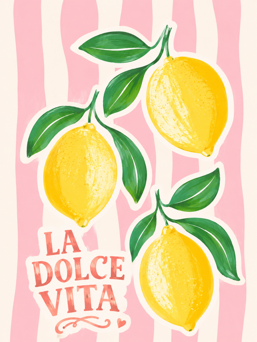 La Dolce Vita poster – citroner på rosa ränder med italiensk text