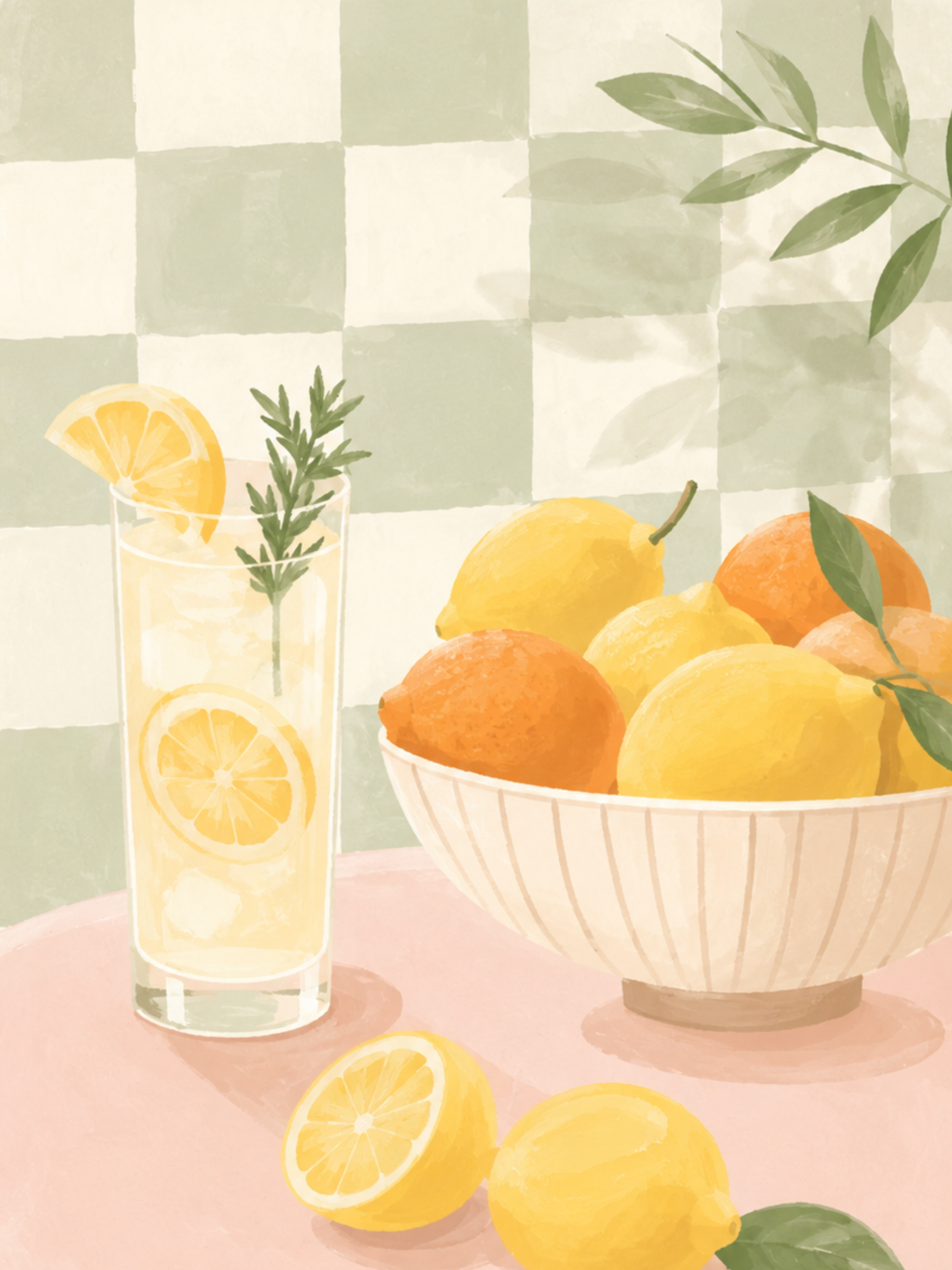 Lemonad & Citrus poster – stilleben med lemonad, citroner och apelsiner