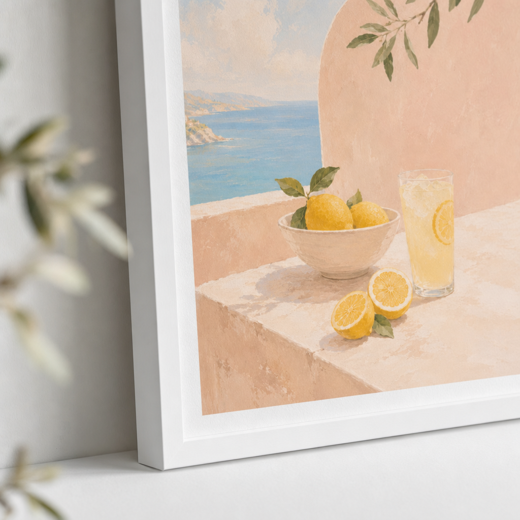 Citroner vid Kusten poster närbild på hörn, pappersstruktur