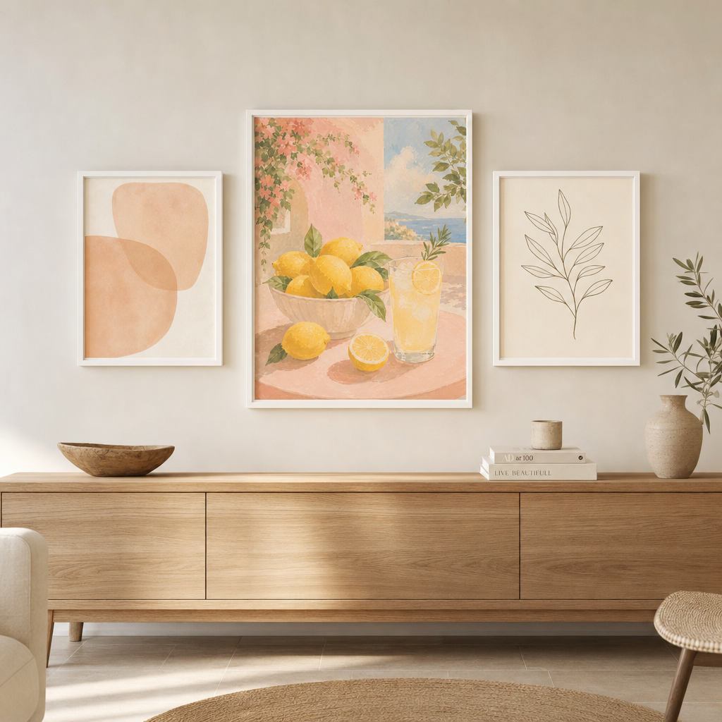 Citroner vid Medelhavet poster i gallerivägg med två komplement