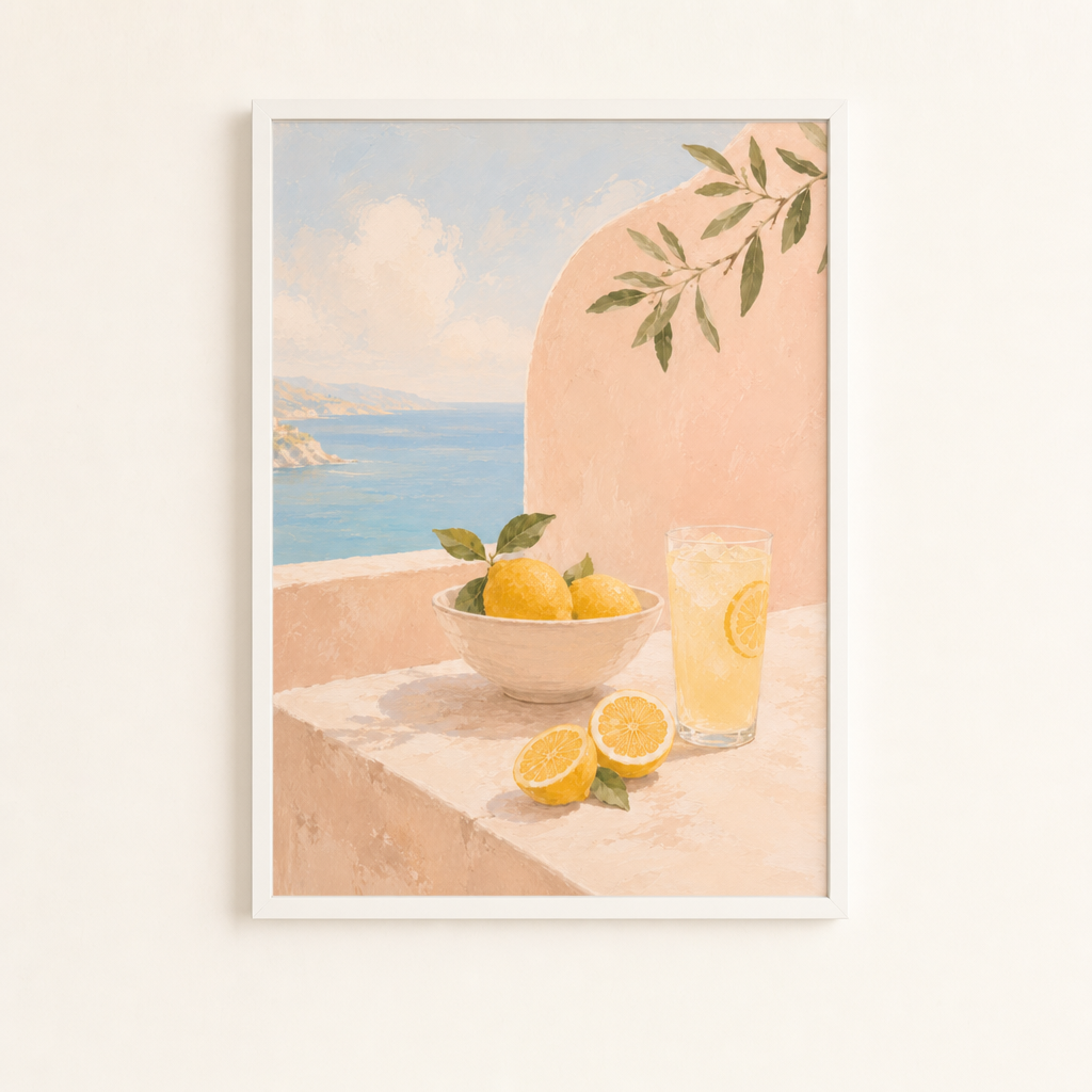 Citroner vid Kusten poster i vit ram, ren produktbild