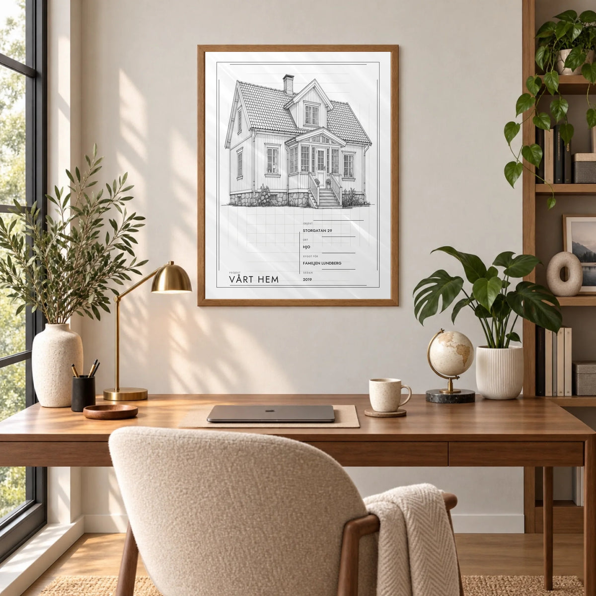 Husposter som arkitektritning – Vårt hem, i hemmakontoret