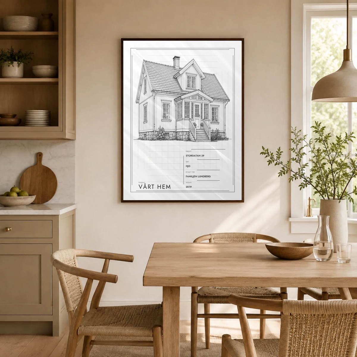 Husposter som arkitektritning – Vårt hem, i matsalen