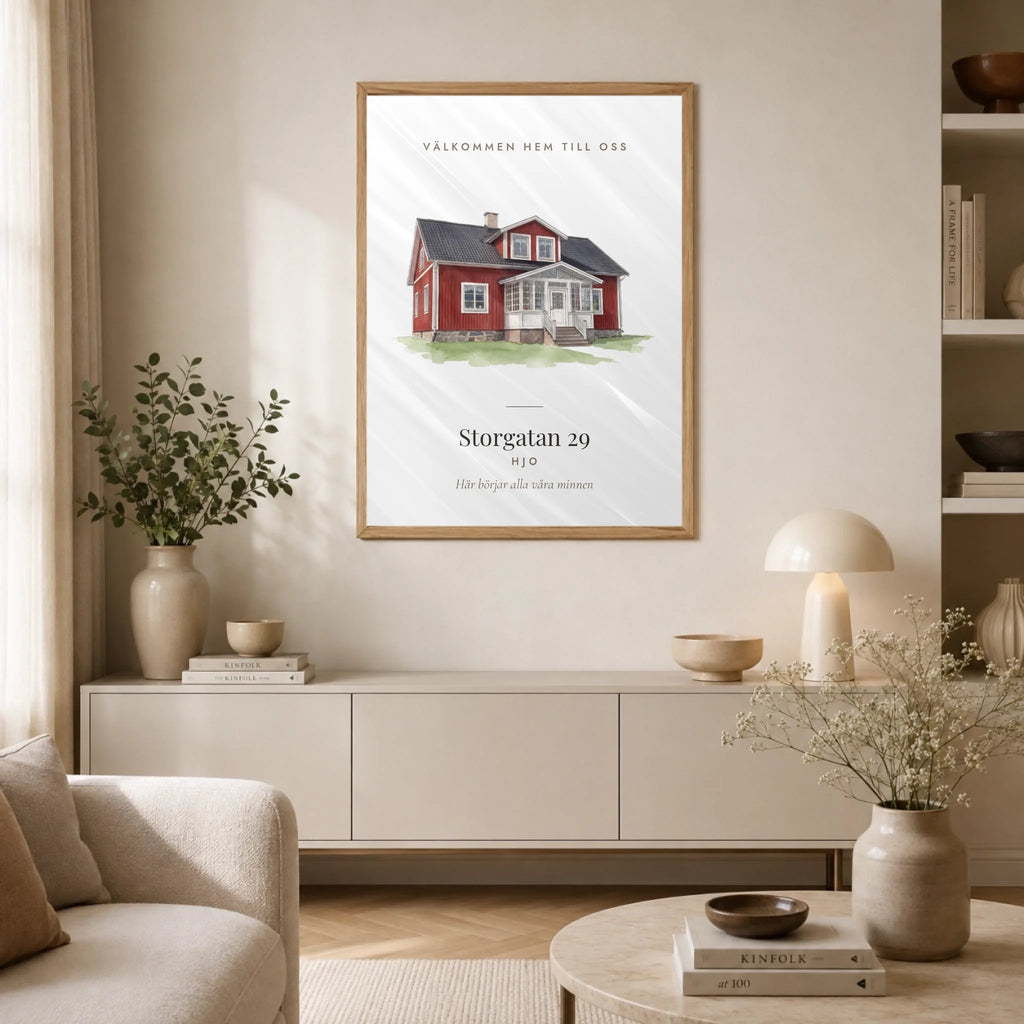 Husposter i akvarell – Vårt hem, i vardagsrummet