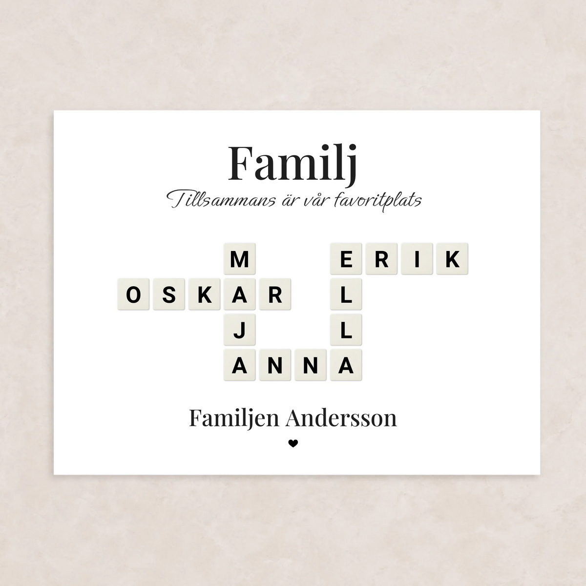 Liggande familjetavla med namn – Familjeband