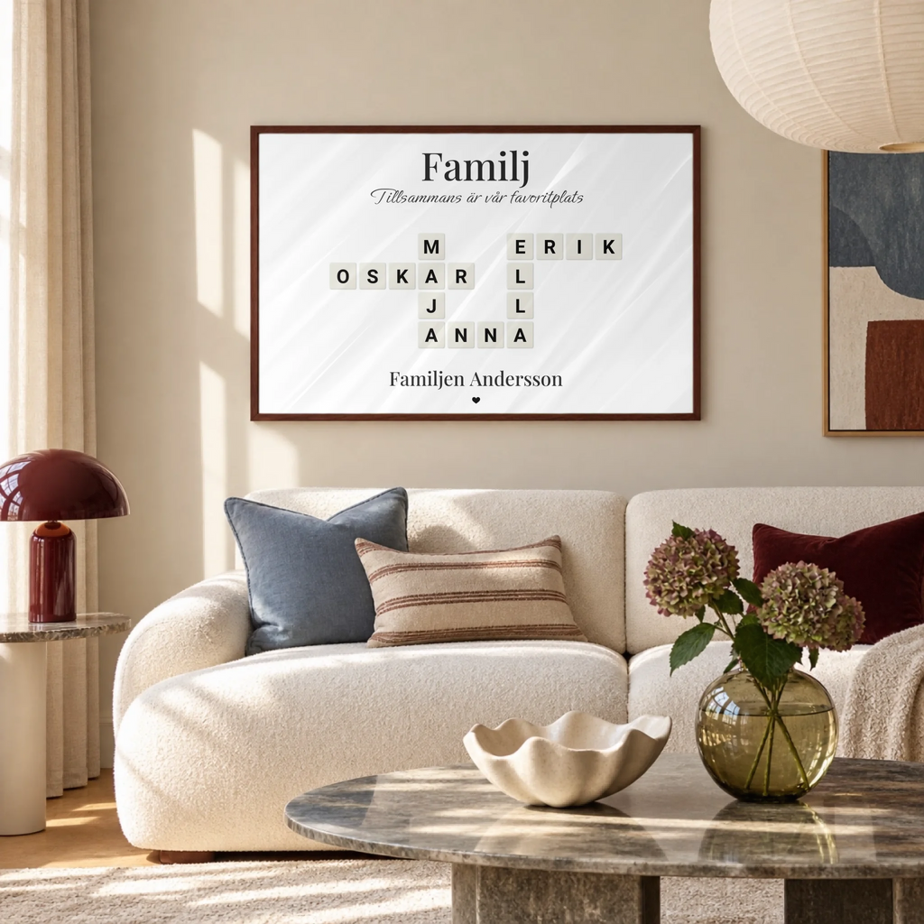 Liggande familjetavla med namn – Familjeband, på väggen – bild 3