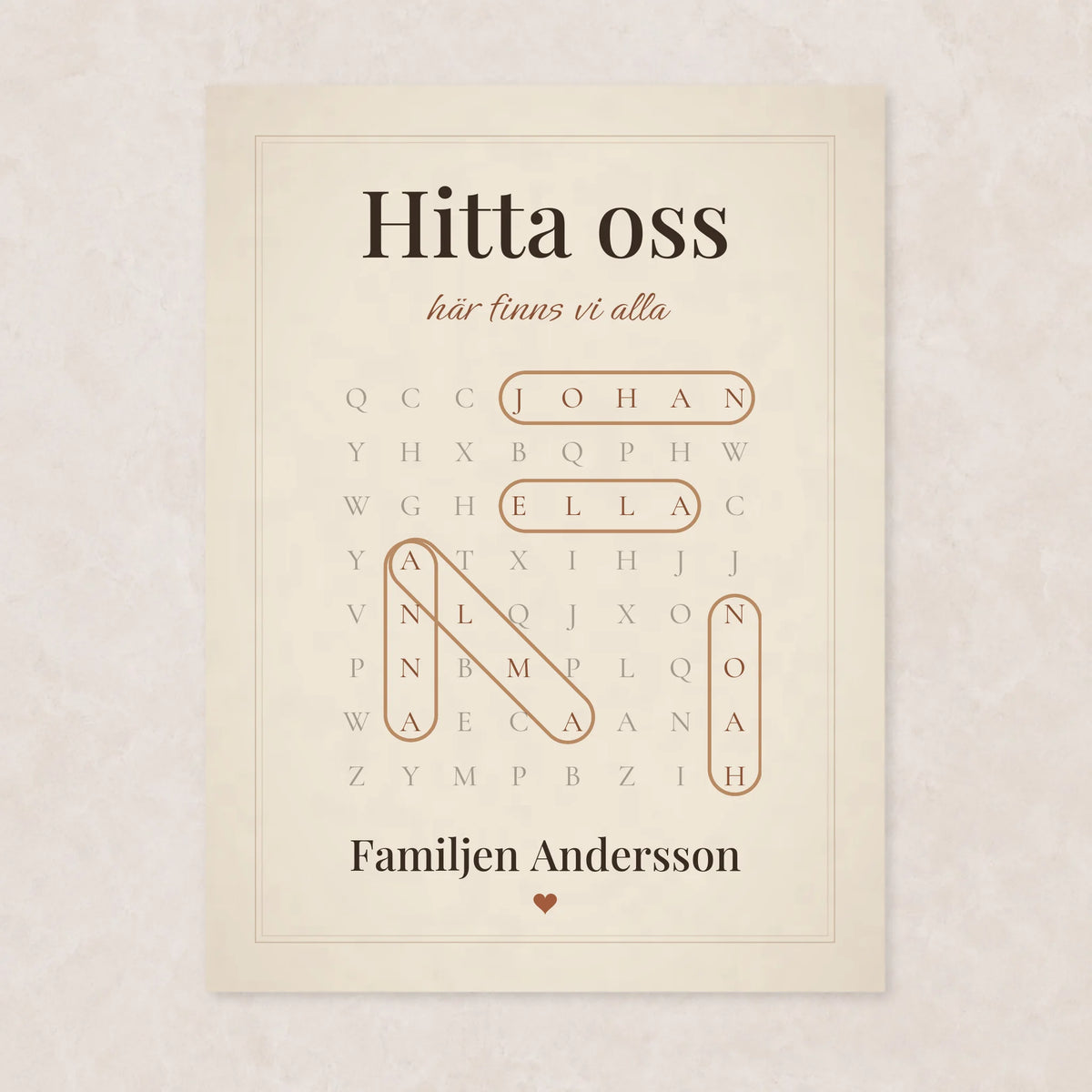 Hitta oss – familjetavla som ordletare med namn