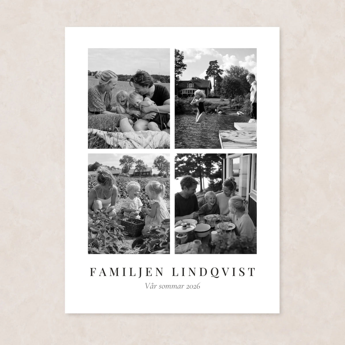 Svartvitt fotocollage med fyra bilder – Fyra Ögonblick