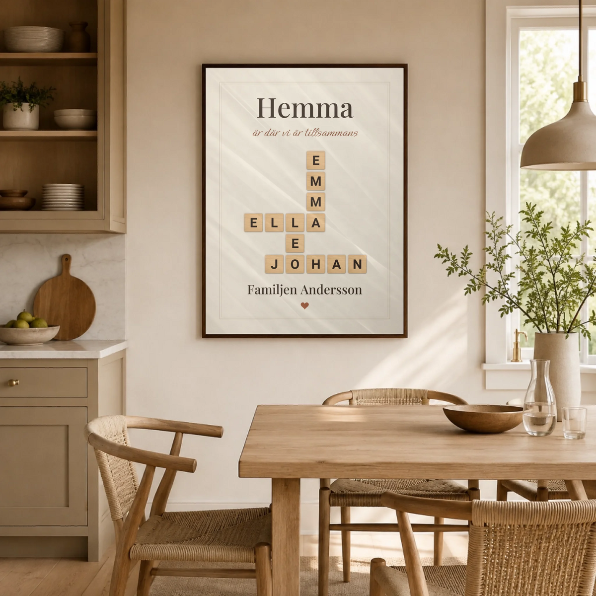 Familjeband Höstmys – familjetavla med namn, i matsalen