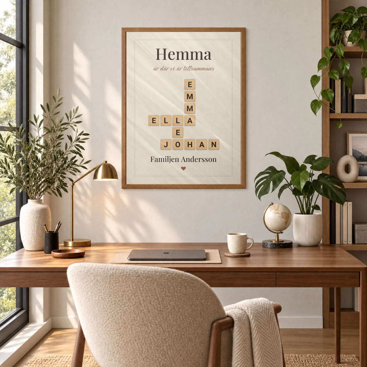 Familjeband Höstmys – familjetavla med namn, i hemmakontoret