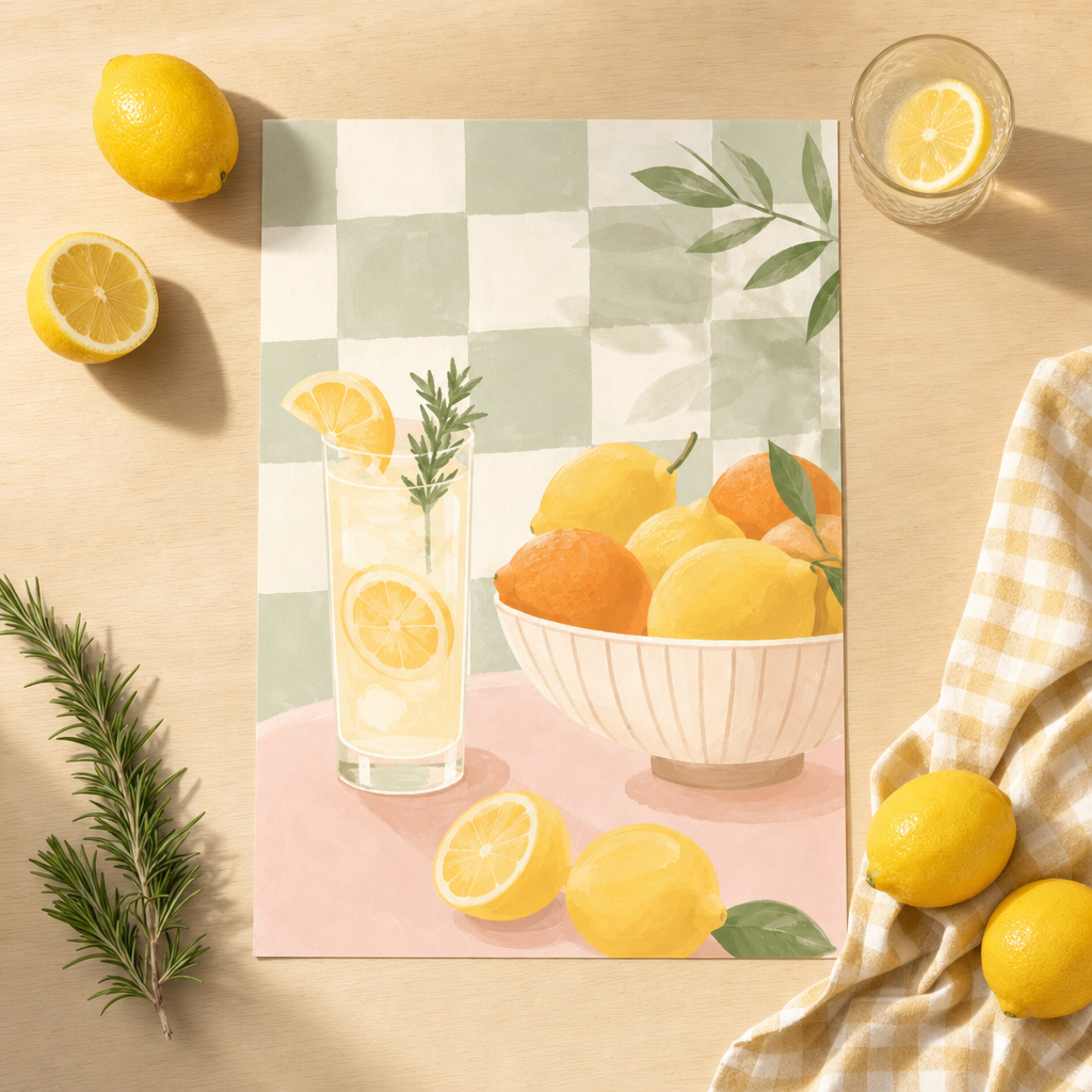 Lemonad & Citrus poster som löst tryck i flat-lay