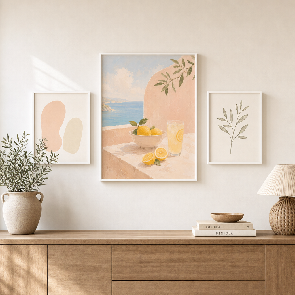 Citroner vid Kusten poster i gallerivägg med två komplement