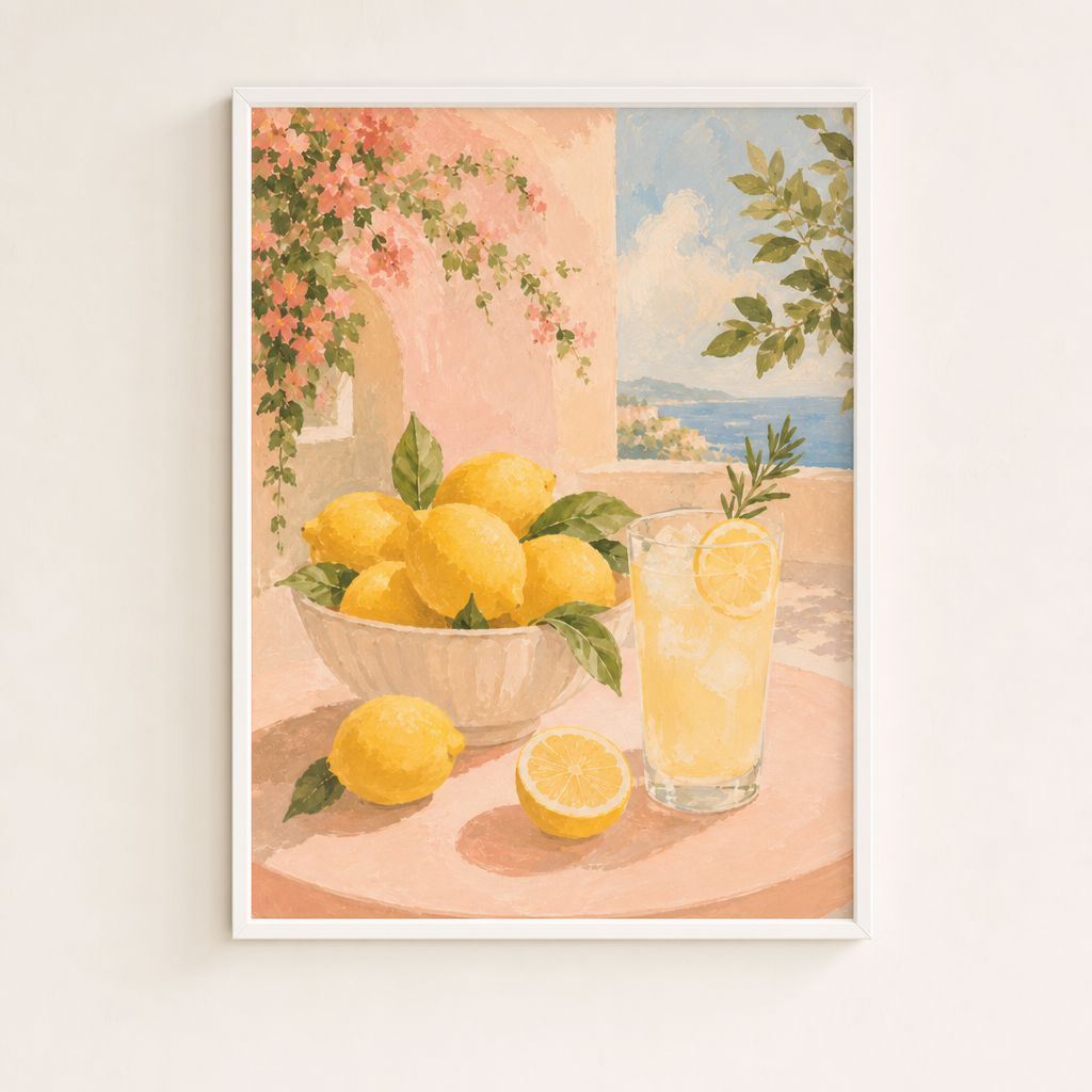 Citroner vid Medelhavet poster i vit ram, ren produktbild