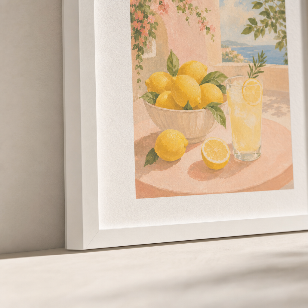 Citroner vid Medelhavet poster närbild på hörn, pappersstruktur