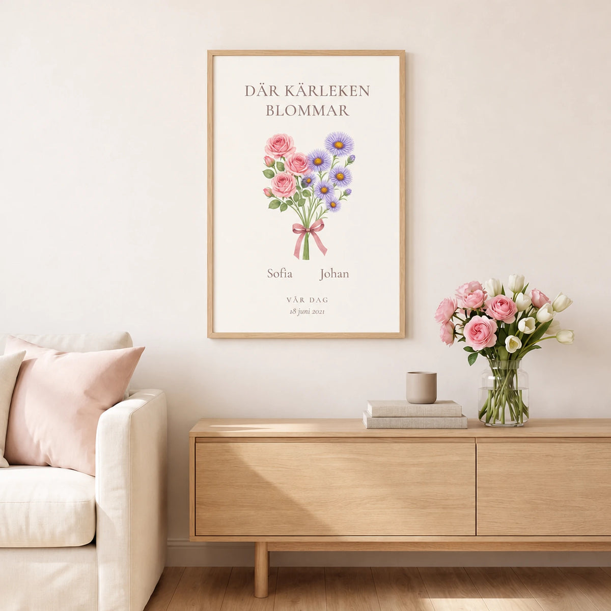 Familjeblom Vi två – personlig tavla med födelseblommor