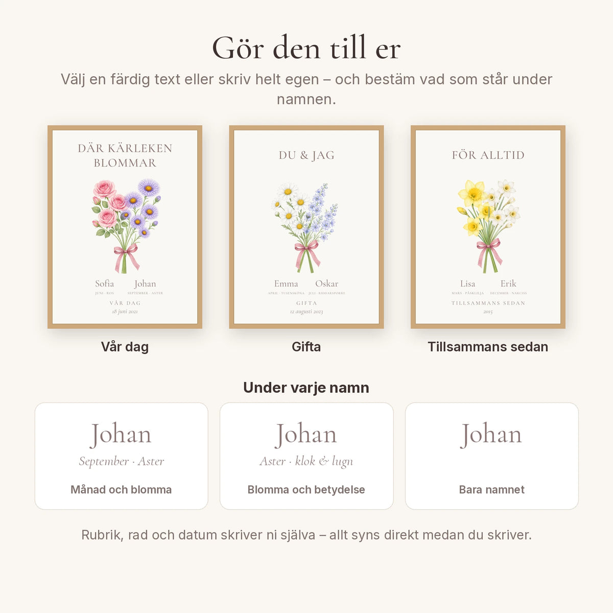 Familjeblom Vi två – text och val under namnen
