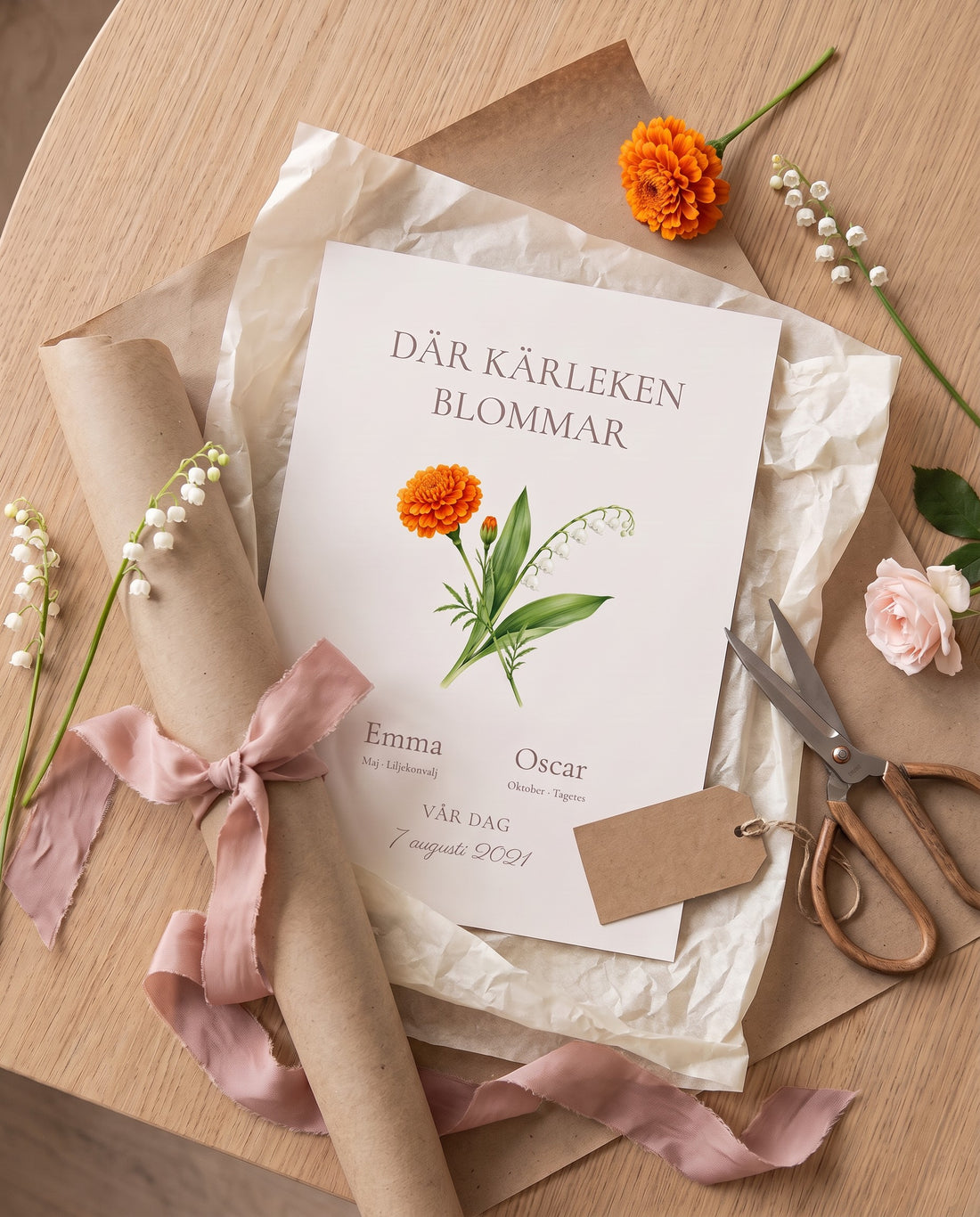 Familjeblom kärleksposter inslagen som present