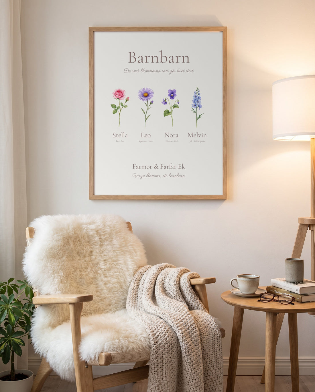 Familjeblom Barnbarn i läshörna