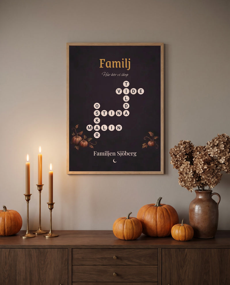 Familjeband Halloween med Familjen Sjöbergs namn ovanför skänken