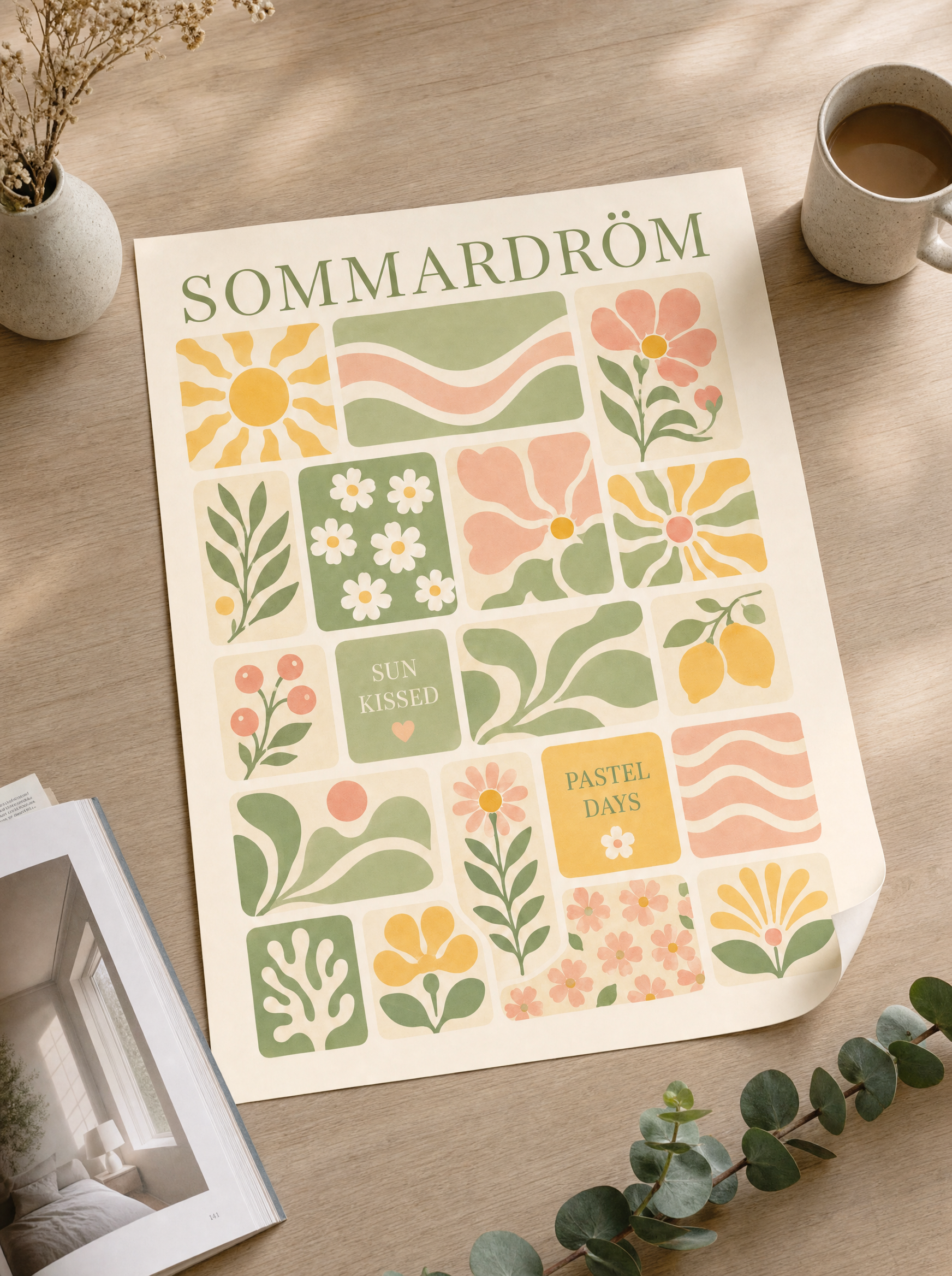 Sommardröm poster som löst tryck i flat-lay