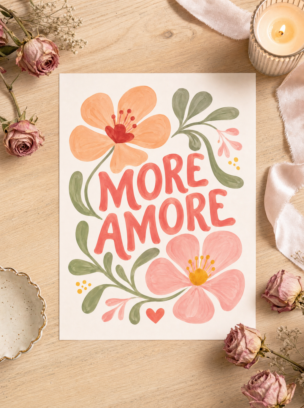 More Amore poster som löst tryck i flat-lay