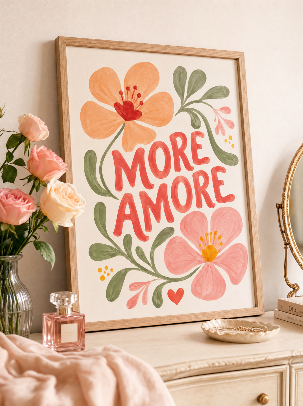More Amore poster i ekram lutad på byrå