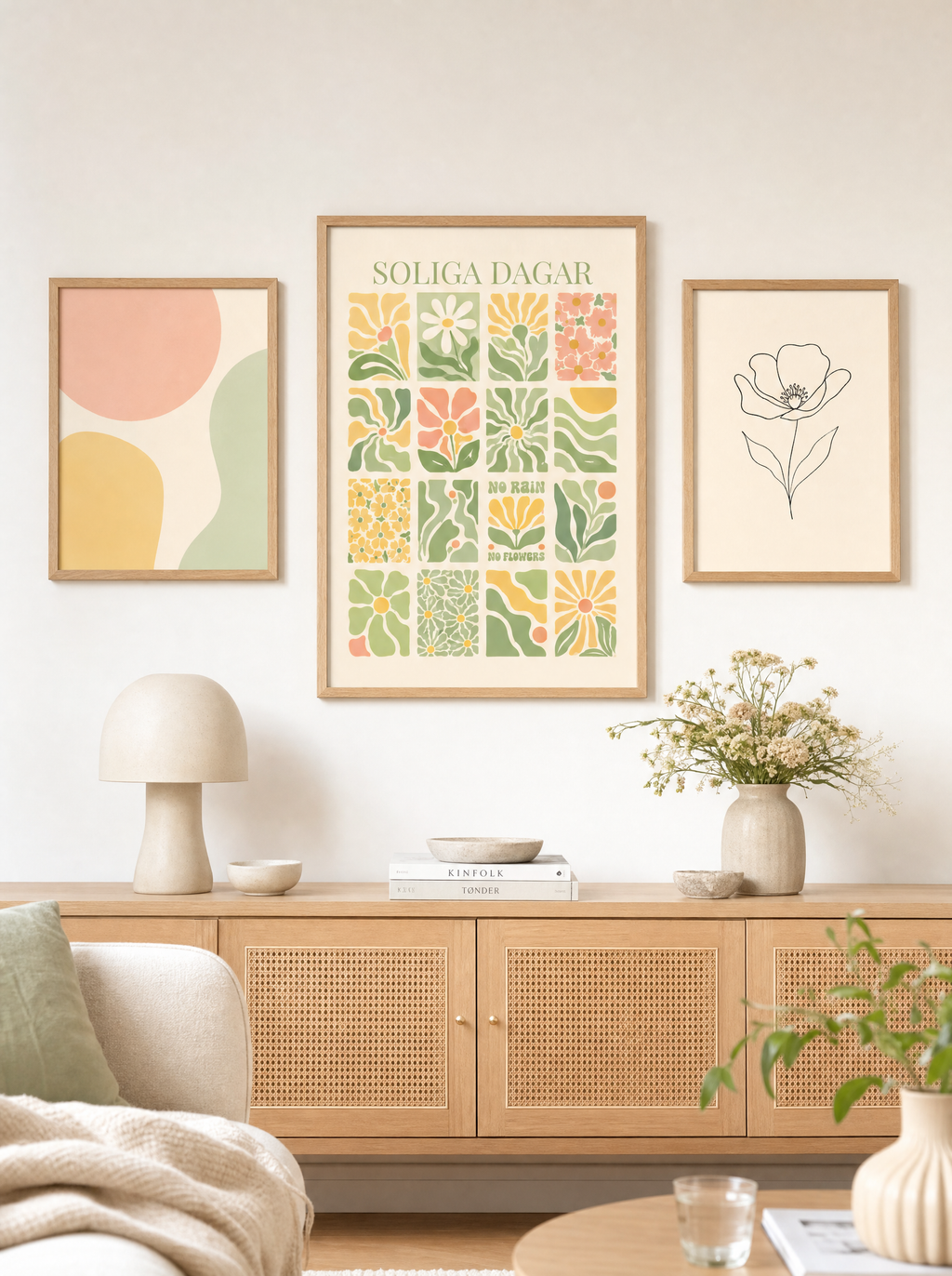 Soliga Dagar poster i gallerivägg med två komplement