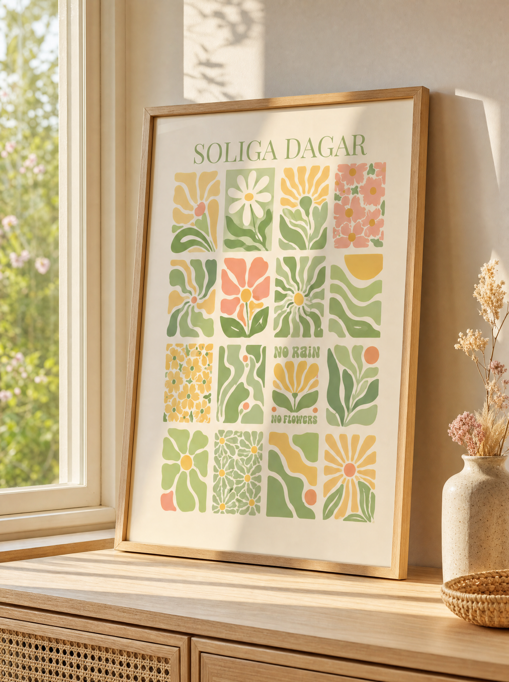 Soliga Dagar poster lutad på konsol i golden hour (ad-bild)