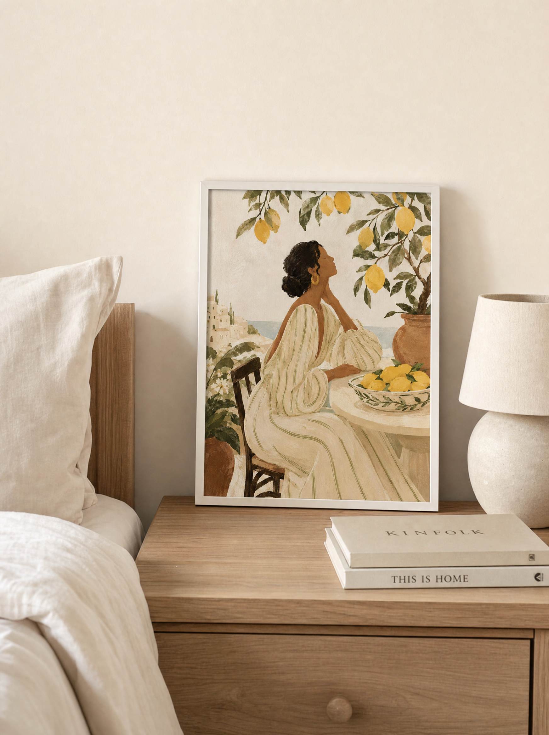 Eftermiddag i Amalfi poster i liten 30x40 på nattduksbord