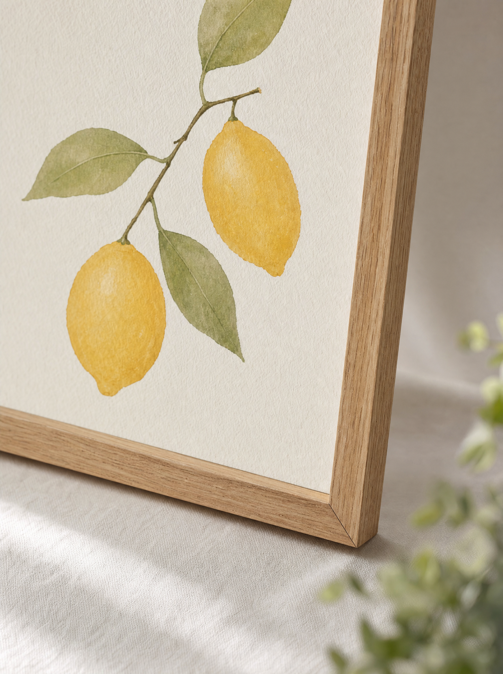 Citrongren Akvarell poster närbild på hörn, kant-i-kant