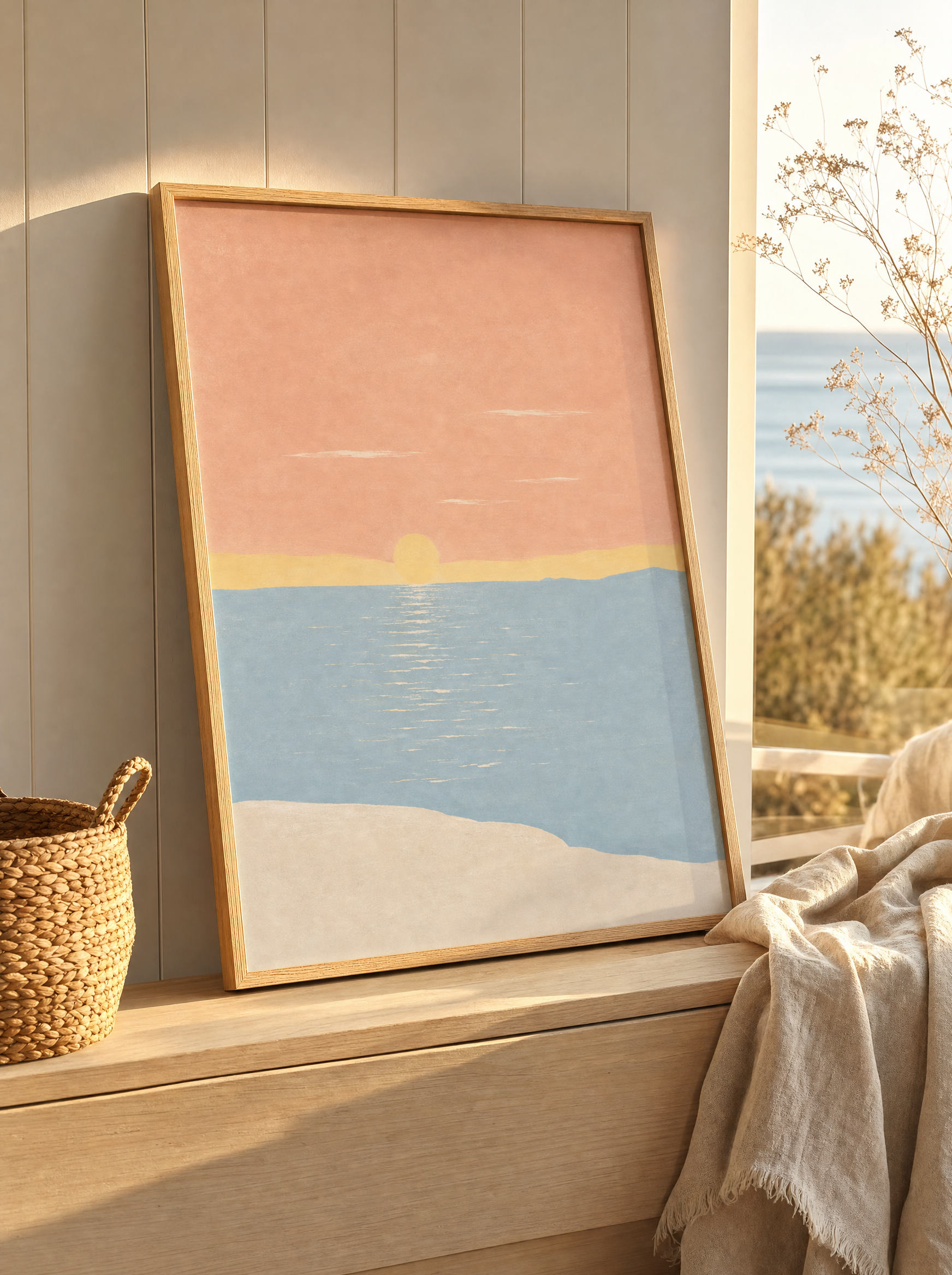 Solnedgång vid Havet poster lutad i kustnära rum i golden hour (ad-bild)