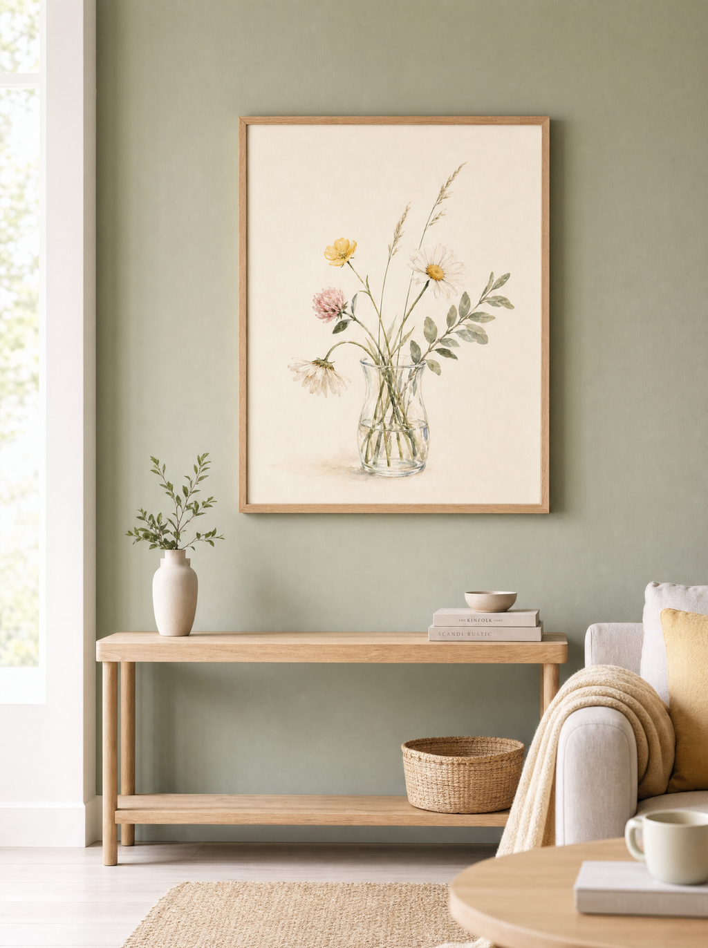 Ängsblommor i Vas poster över konsolbord mot salviavägg