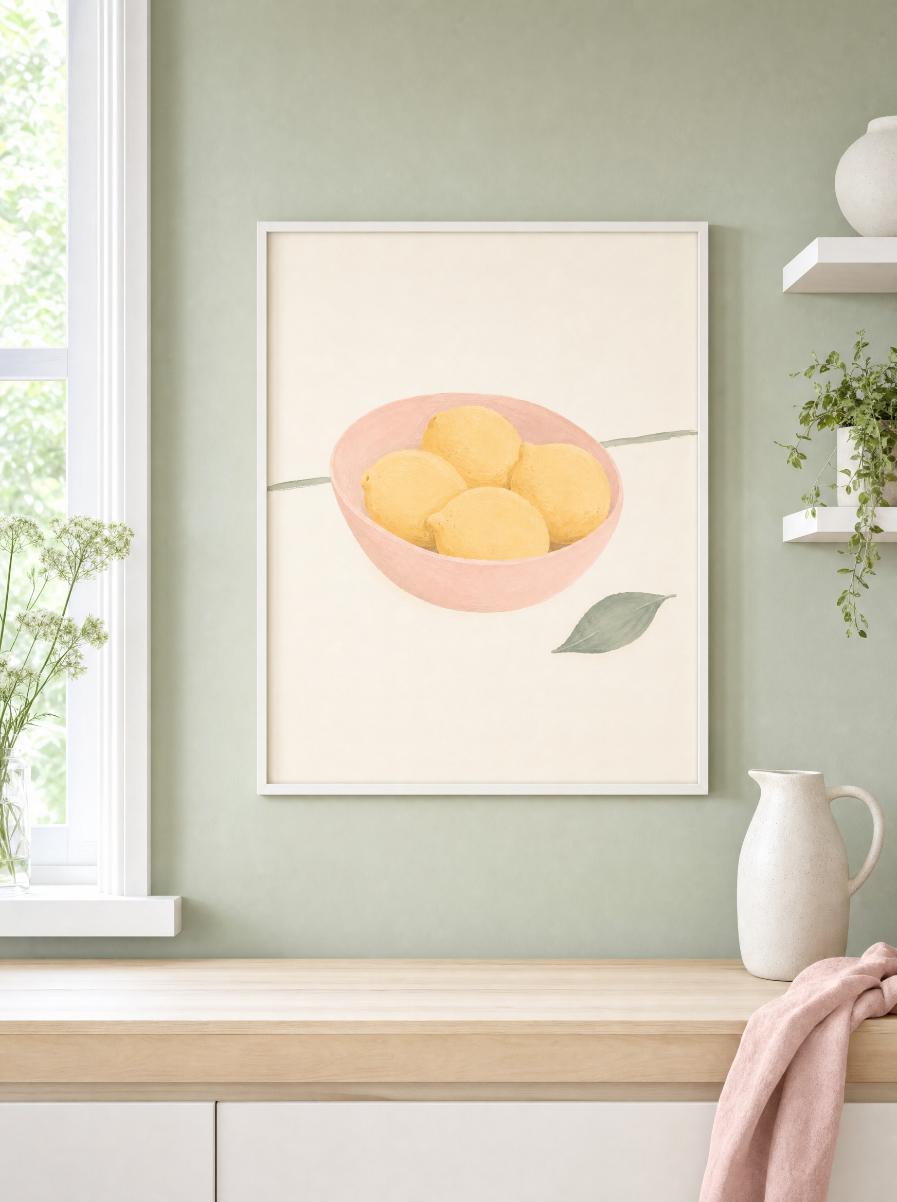 Citroner i Skål poster i kök mot salviavägg