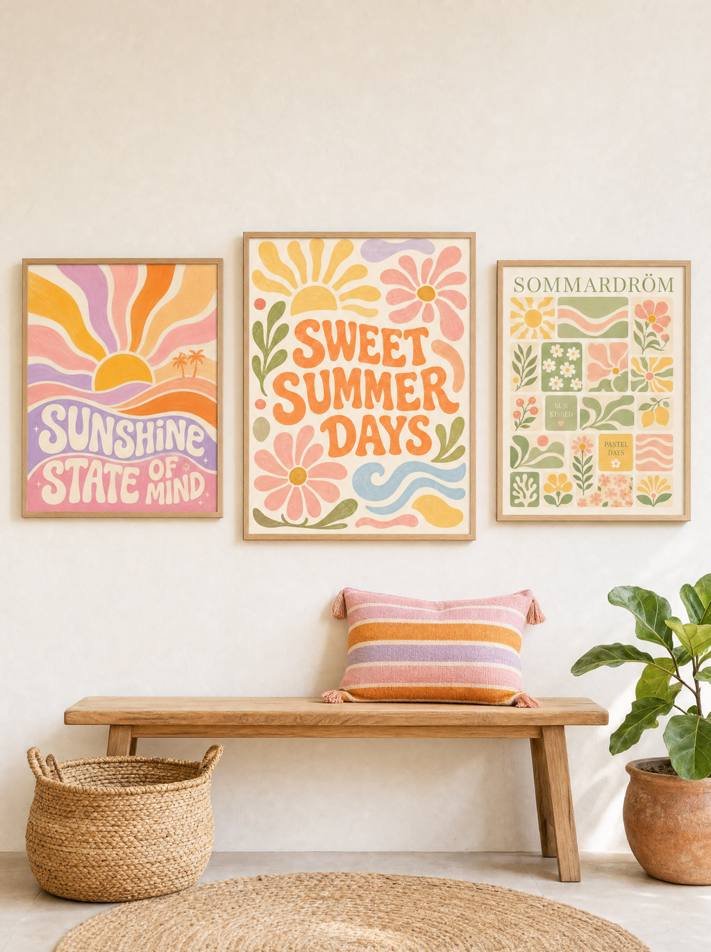 Tavelvägg Retro Solsken: Sweet Summer Days, Sunshine State of Mind och Sommardröm