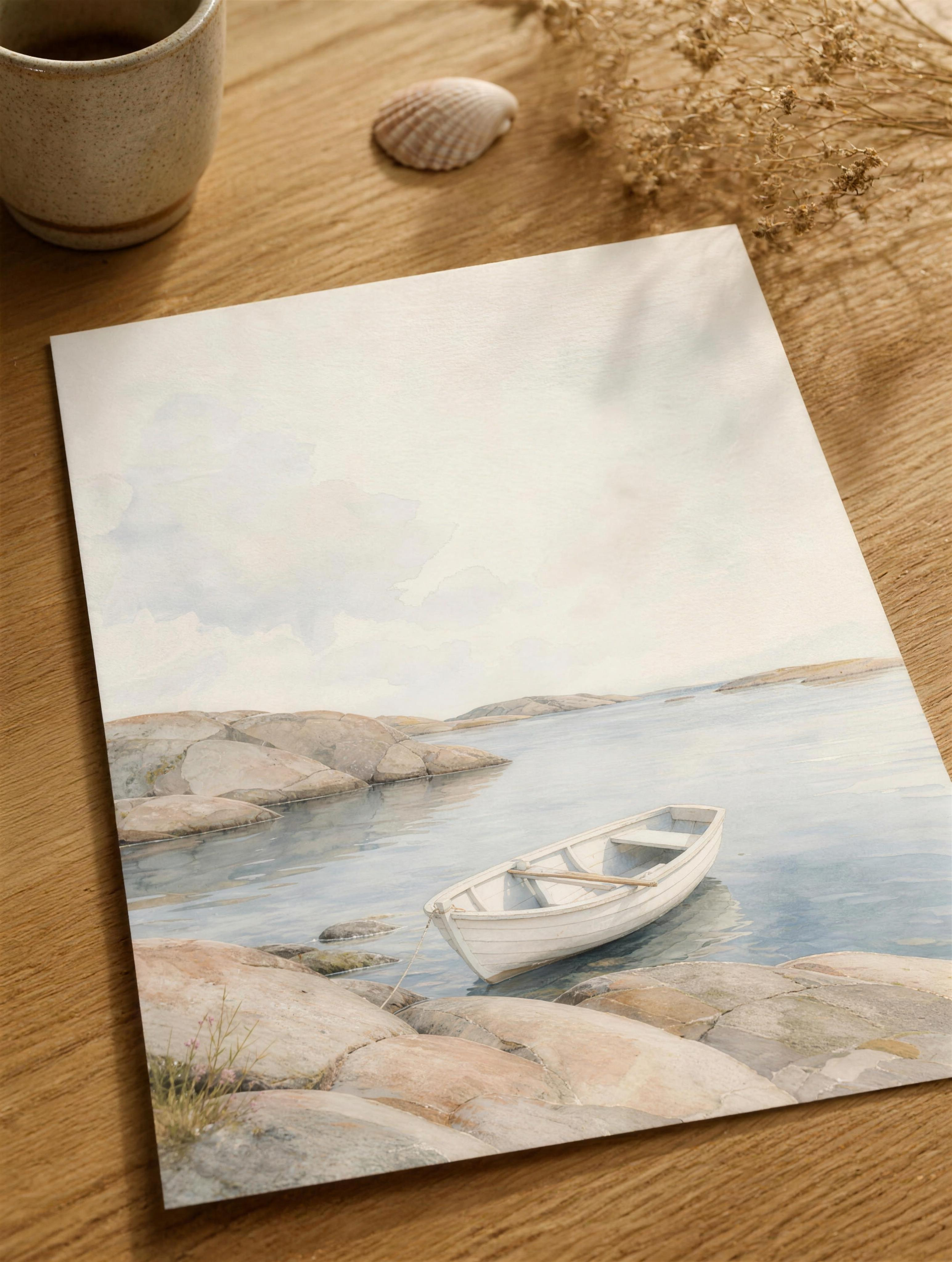 Oramad poster liggande på ekbord, visar papperet du får