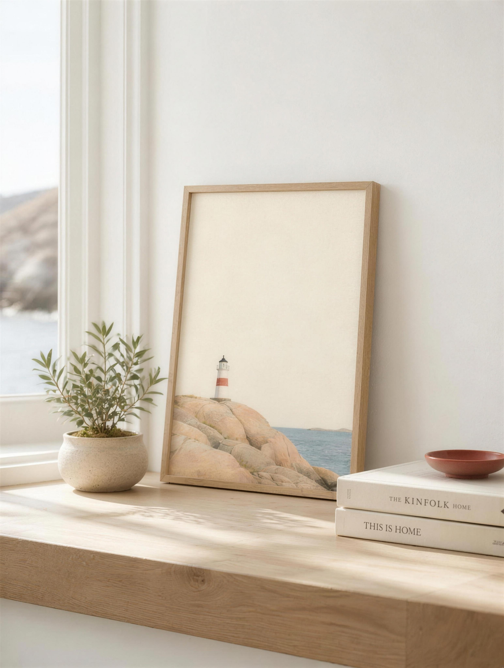 Liten 30x40 poster på fönsterbänk, visar litet format