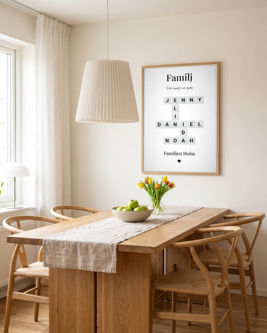 Familjeband ovanför matbordet i köket