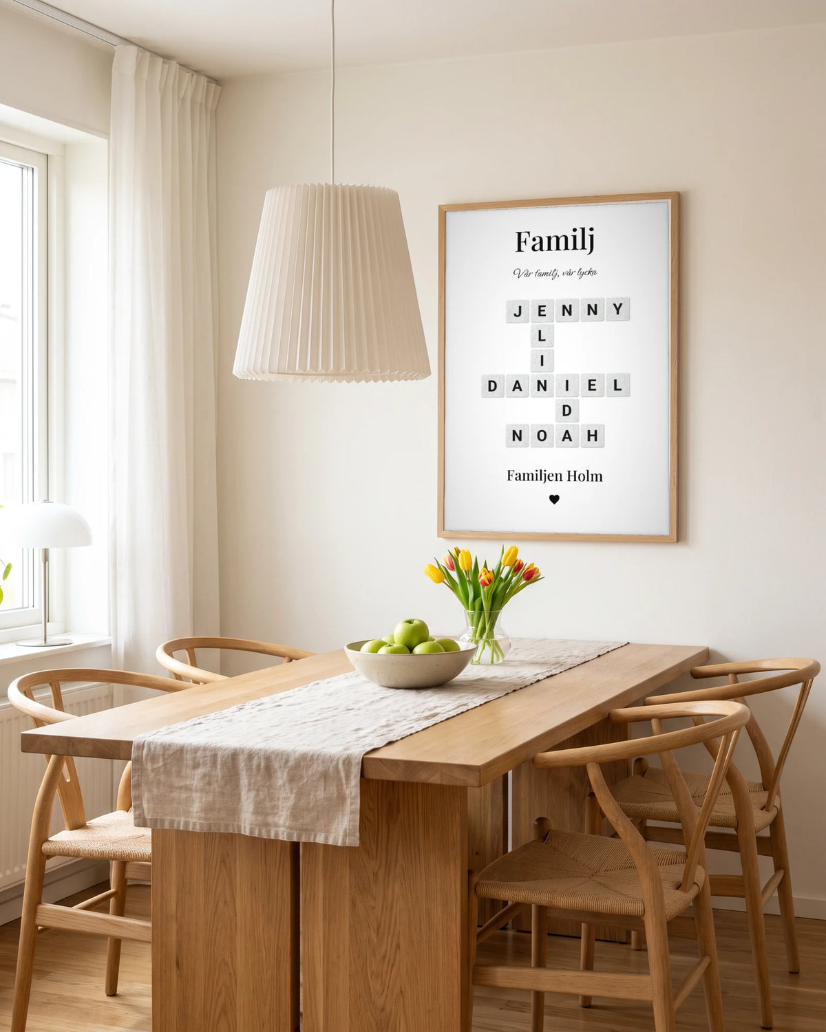 Familjeband ovanför matbordet i köket